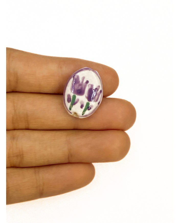 Seramik Boncuk Mor Lale Desenli 21mm