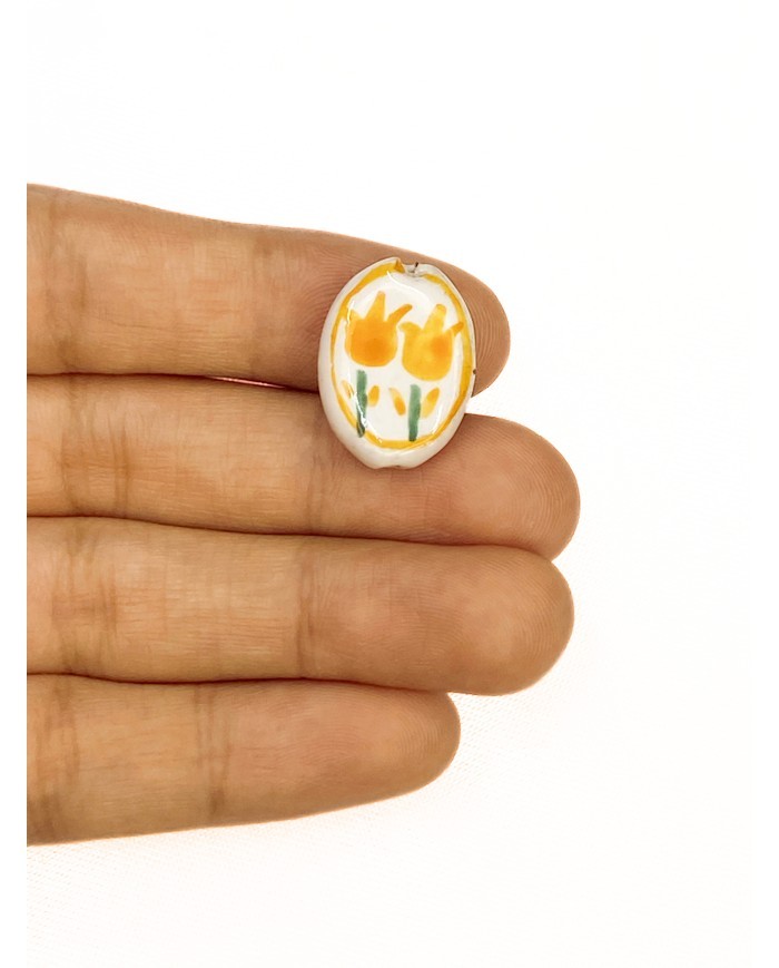 Seramik Boncuk Sarı Lale Desenli 21mm