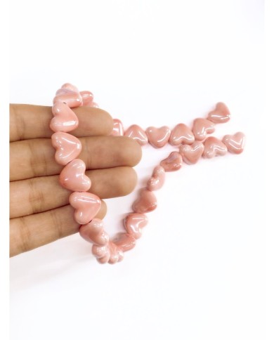 İpe Dizili Seramik Boncuk Pembe Kalp 15mm - 1 Dizi