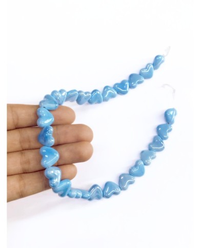 İpe Dizili Seramik Boncuk Mavi Kalp 15mm - 1 Dizi