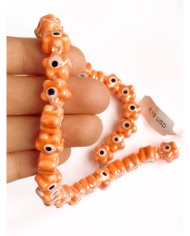 İpe Dizili Seramik Boncuk Turuncu Nazar Boncuklu Çiçek Yıldız 10mm -  1 Dizi