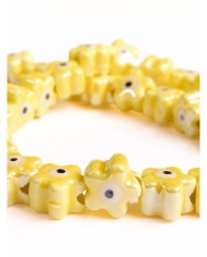 İpe Dizili Seramik Boncuk Sarı Nazar Boncuklu Çiçek Yıldız 10mm - 1 Dizi