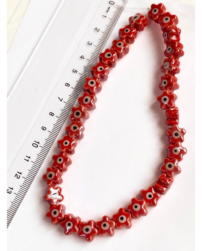 İpe Dizili Seramik Boncuk Sarı Nazar Boncuklu Çiçek Yıldız 10mm - 1 Dizi