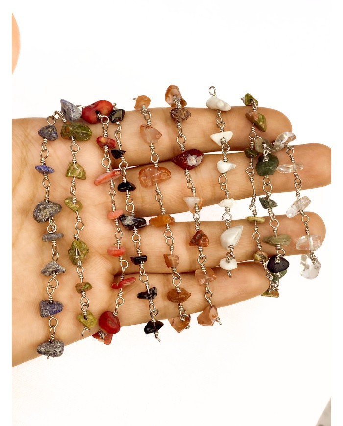 Doğal Kırık Taşlı Kuyumcu Zinciri Kahverengi Tel Sarma 4mm - 1m