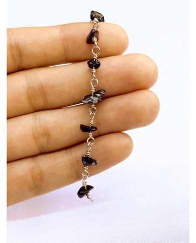 Doğal Kırık Taşlı Kuyumcu Zinciri Siyah Tel Sarma 4mm - 1m