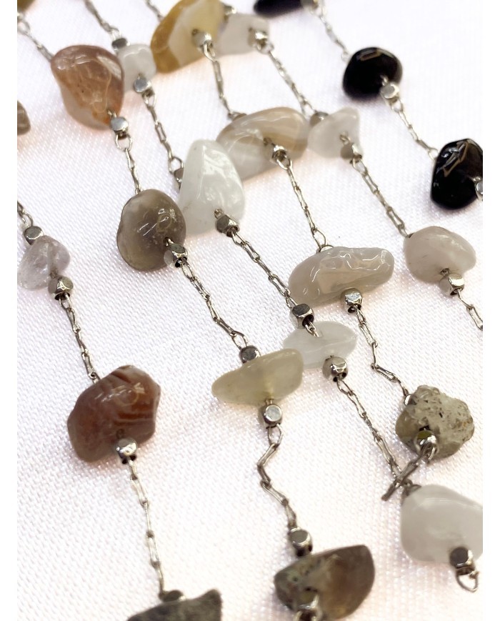 Doğal Kırık Taşlı Kuyumcu Zinciri Renkli Metal Ara Boncuklu 3mm - 1m