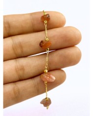 Doğal Kırık Taşlı Kuyumcu Zinciri Altın Rengi Ara Boncuklu Turuncu 3mm - 1m