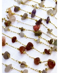 Doğal Kırık Taşlı Kuyumcu Zinciri Altın Rengi Ara Boncuklu Turuncu 3mm - 1m