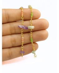 Doğal Kırık Taşlı Kuyumcu Zinciri Mor Pembe Ara Boncuklu 4mm - 1m