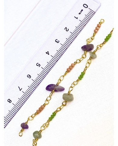 Doğal Kırık Taşlı Kuyumcu Zinciri Mor Pembe Ara Boncuklu 4mm - 1m