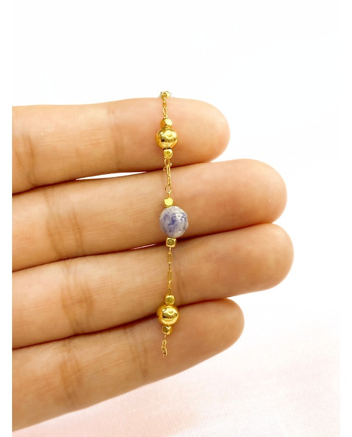 Doğal Kırık Taşlı Kuyumcu Zinciri Renkli Altın Top Ara Boncuklu 4mm - 1m