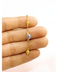 Doğal Kırık Taşlı Kuyumcu Zinciri Renkli Altın Top Ara Boncuklu 4mm - 1m