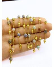 Doğal Kırık Taşlı Kuyumcu Zinciri Renkli Altın Top Ara Boncuklu 4mm - 1m