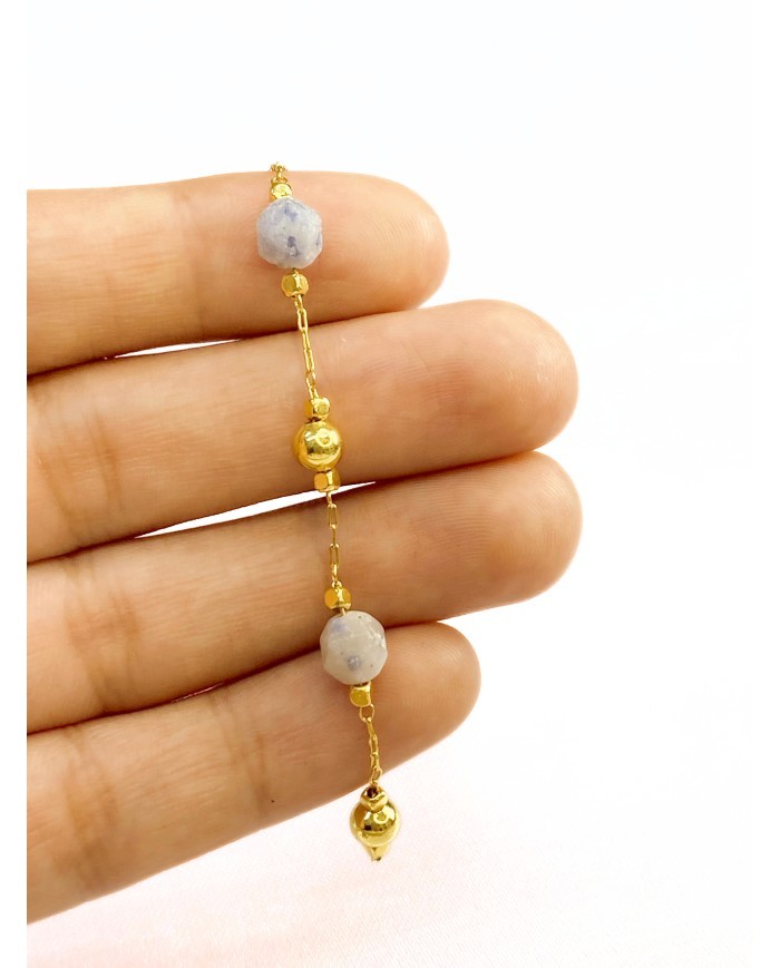 Doğal Kırık Taşlı Kuyumcu Zinciri Renkli Altın Top Ara Boncuklu 4mm - 1m