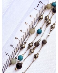 Doğal Kırık Taşlı Kuyumcu Zinciri Gri Altın Top Ara Boncuklu 3mm - 1m