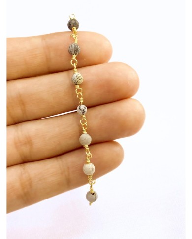 Doğal Taş Kuyumcu Zinciri Gri Tel Sarma 4mm - 1m