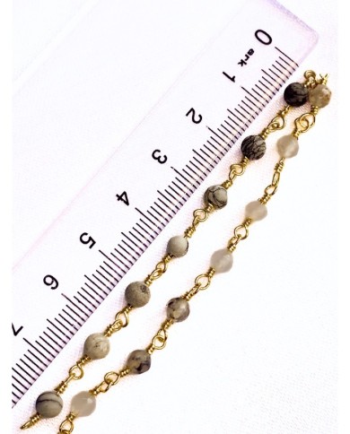 Doğal Taş Kuyumcu Zinciri Gri Tel Sarma 4mm - 1m