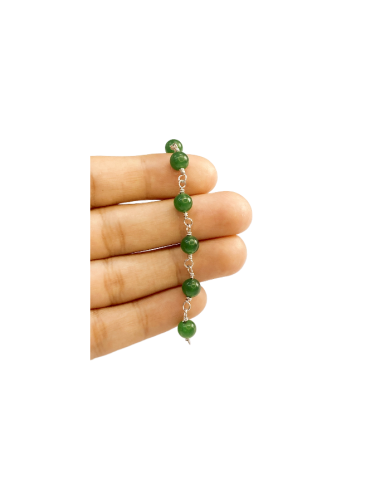 Doğal Taş Kuyumcu Zinciri Yeşil Tel Sarma 4mm - 1m