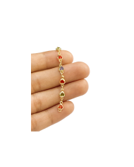 Cam Taşlı Kuyumcu Zinciri Altın Dikey Renkli Kalpli 4mm - 1m