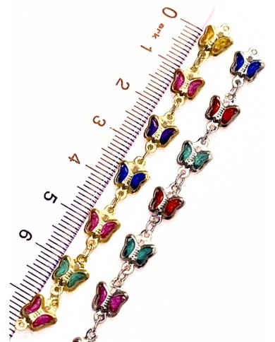 Cam Taşlı Kuyumcu Zinciri Altın Dikey Renkli Kelebek 4mm - 1m