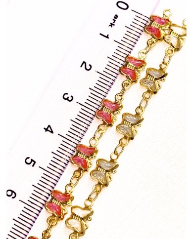 Cam Taşlı Kuyumcu Zinciri Gümüş Yatay Pembe Kelebek 4mm - 1m