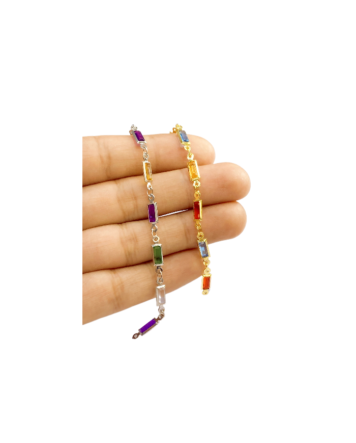 Cam Taşlı Kuyumcu Zinciri Gümüş Renkli Taş Dikdörtgen 4mm - 1m