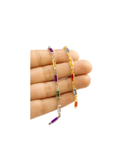 Cam Taşlı Kuyumcu Zinciri Gümüş Renkli Taş Dikdörtgen 4mm - 1m