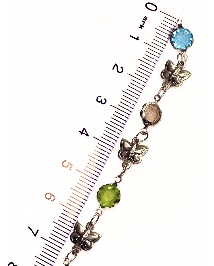 Cam Taşlı Kuyumcu Zinciri Gümüş Renkli Taş Kelebekli 4mm - 1m