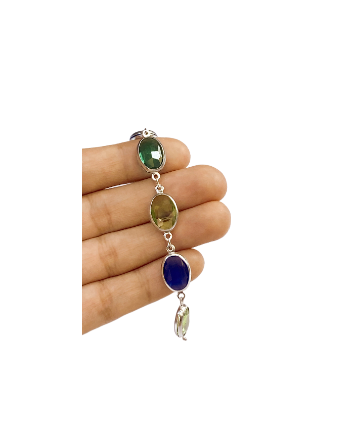 Cam Taşlı Kuyumcu Zinciri Gümüş Renkli Taş Oval 4mm - 1m