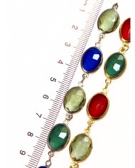 Cam Taşlı Kuyumcu Zinciri Gümüş Renkli Taş Oval 4mm - 1m