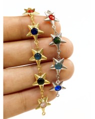 Cam Taşlı Kuyumcu Zinciri Gümüş Renkli Yıldız 10mm - 1m