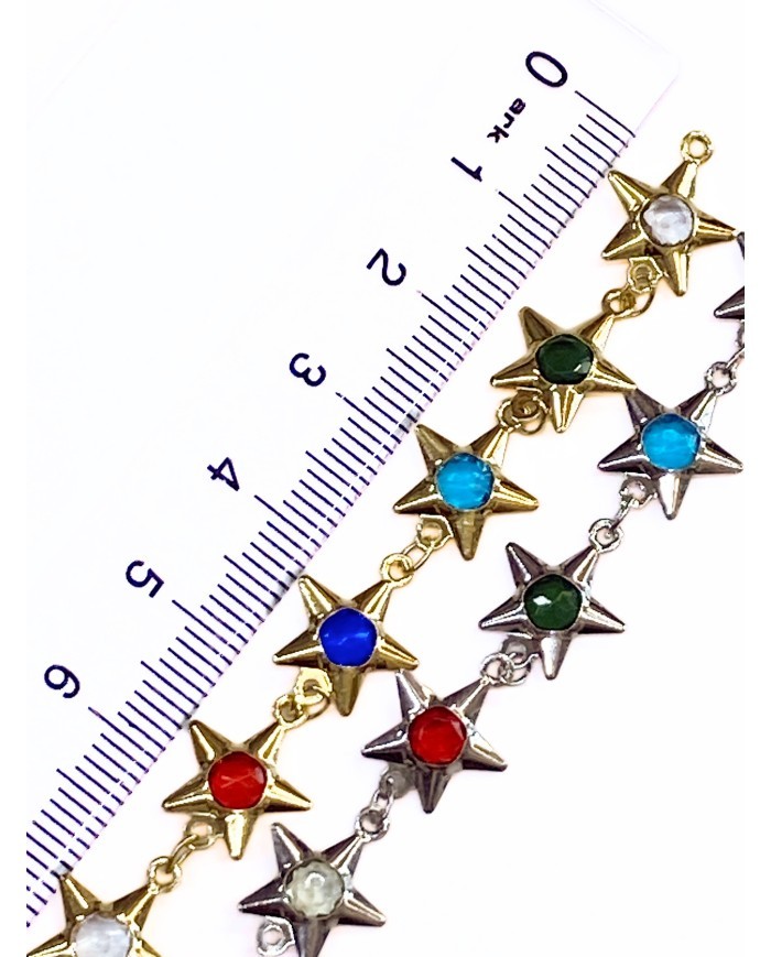 Cam Taşlı Kuyumcu Zinciri Gümüş Renkli Yıldız 10mm - 1m