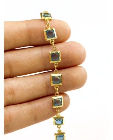 Cam Taşlı Kuyumcu Zinciri Altın Mavi Kare 7mm - 1m