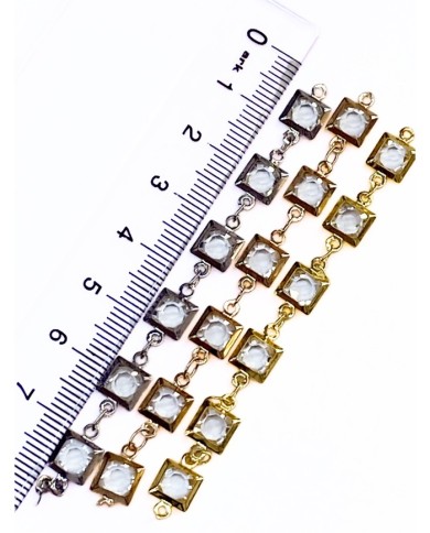 Cam Taşlı Kuyumcu Zinciri Altın Mavi Kare 7mm - 1m