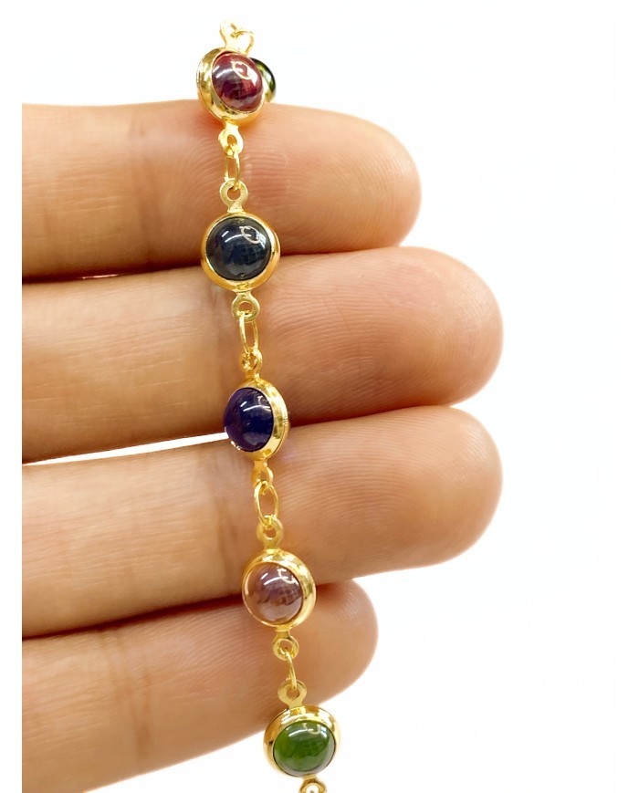 Cam Taşlı Kuyumcu Zinciri Altın Renkli Yuvarlak 7mm - 1m