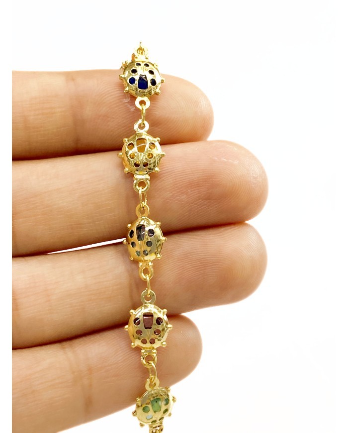 Cam Taşlı Kuyumcu Zinciri Altın Renkli Uğurböceği 7mm - 1m