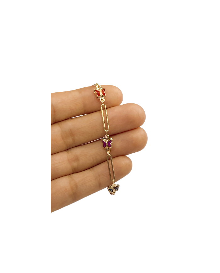 Cam Taşlı Kuyumcu Zinciri Gümüş Renkli Kelebek 7mm - 1m