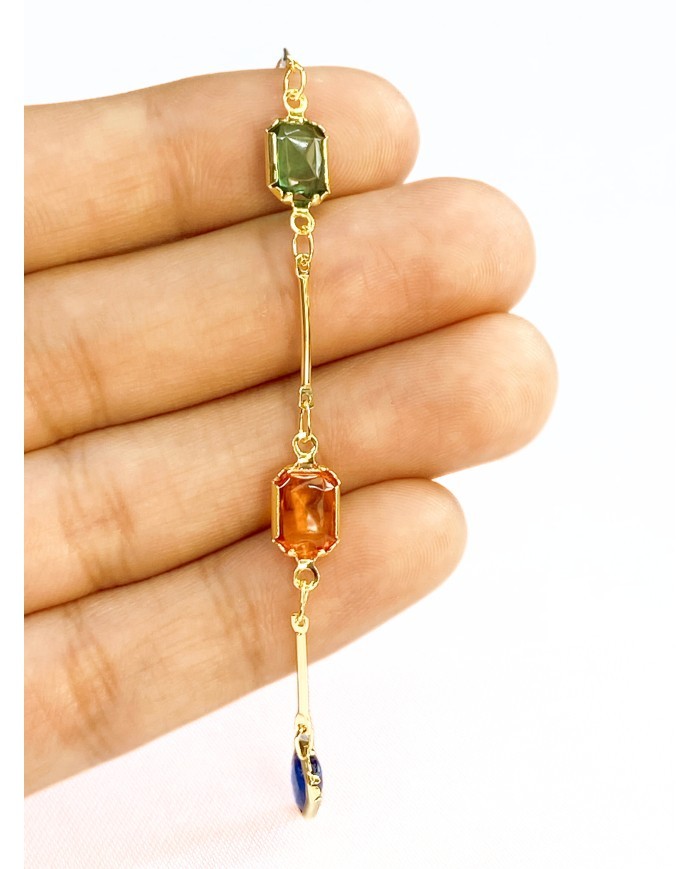 Cam Taşlı Kuyumcu Zinciri Altın Renkli Dikdörtgen 7mm - 1m