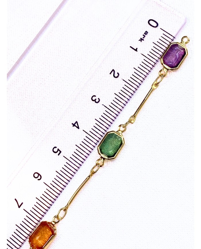 Cam Taşlı Kuyumcu Zinciri Altın Renkli Dikdörtgen 7mm - 1m