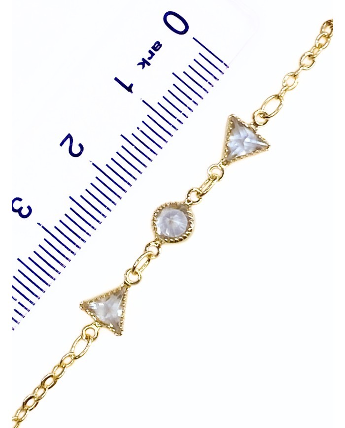 Zirkon Taşlı Kuyumcu Zinciri Altın Şeffaf Üçgen Yuvarlak 6mm - 1m