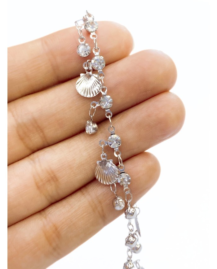 Zirkon Taşlı Kuyumcu Zinciri Gümüş Deniz Kabuğu 5mm - 1m