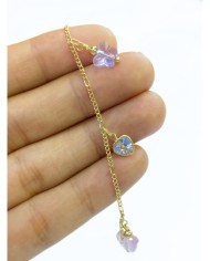 Zirkon Taşlı Sallantılı Kuyumcu Zinciri Altın Kalp ve Kelebek 5mm - 1m