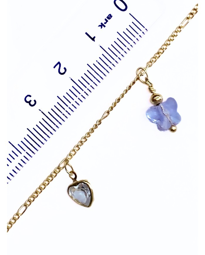 Zirkon Taşlı Sallantılı Kuyumcu Zinciri Altın Kalp ve Kelebek 5mm - 1m