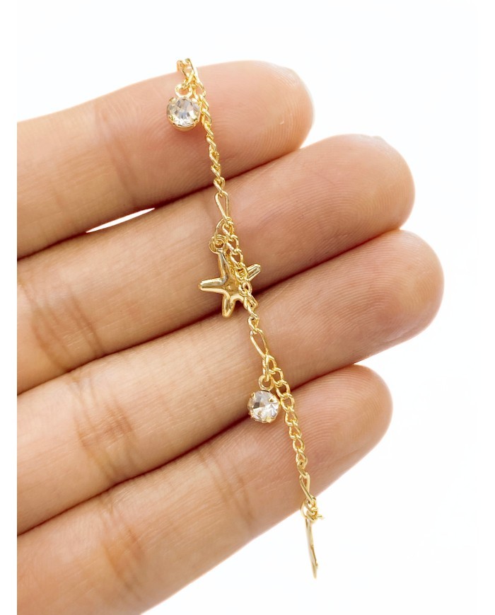 Zirkon Taşlı Sallantılı Kuyumcu Zinciri Altın Yıldız 5mm - 1m