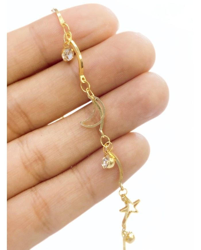 Zirkon Taşlı Sallantılı Kuyumcu Zinciri Altın Yıldız Ay 5mm - 1m