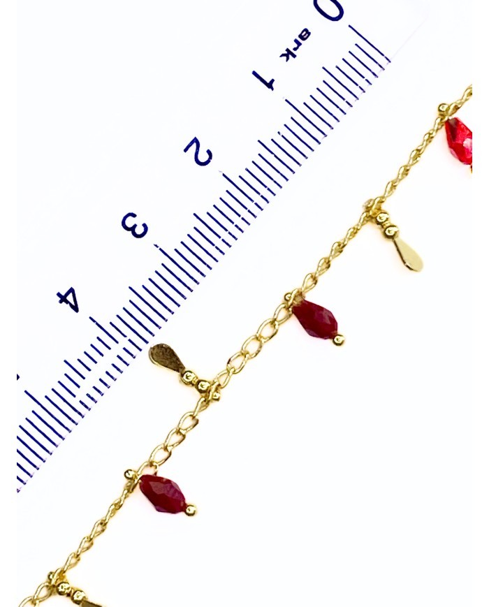 Cam Taşlı Sallantılı Kuyumcu Zinciri Altın Kırmızı 5mm - 1m