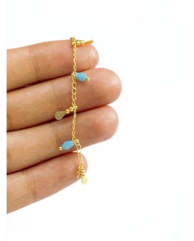Cam Taşlı Sallantılı Kuyumcu Zinciri Altın Mavi 5mm - 1m