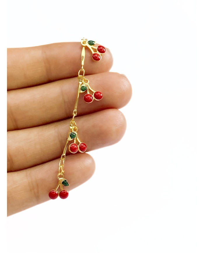 Mineli Sallantılı Kuyumcu Zinciri Altın Kırmızı Kiraz 7mm - 1m