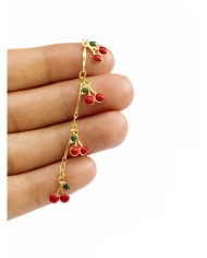 Mineli Sallantılı Kuyumcu Zinciri Altın Kırmızı Kiraz 7mm - 1m