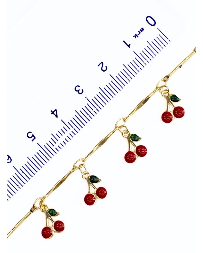 Mineli Sallantılı Kuyumcu Zinciri Altın Kırmızı Kiraz 7mm - 1m